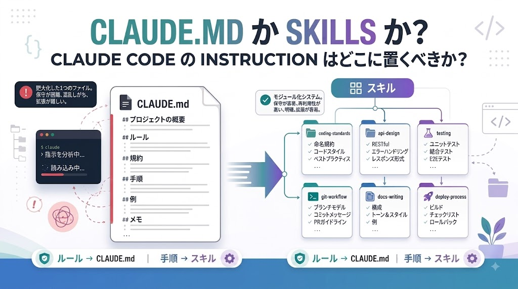 CLAUDE.mdとSkills：Claude Codeの指示はどこに置くべきか？